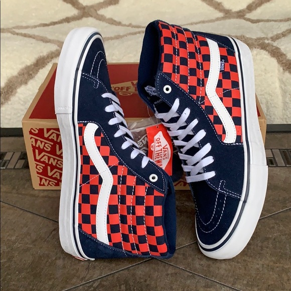 VANS SK8-Hi Pro CHECKERBOARD NAVY/ORANGE MEN’s - Picture 6 of 16